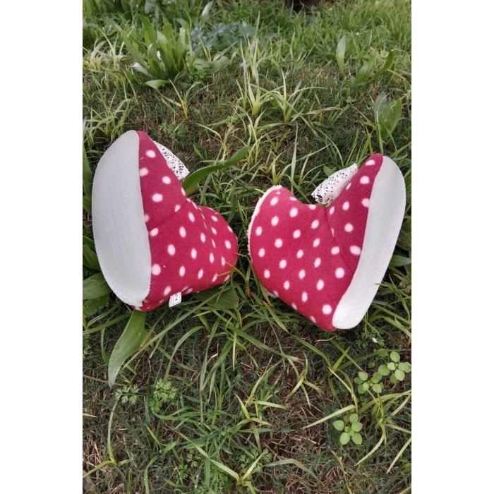 kirmizi renkli fiyonklu dantelli beyaz gullu model ici pamuklu organik hafif taban ortopedik cocuk bebek ilkadim patik panduf