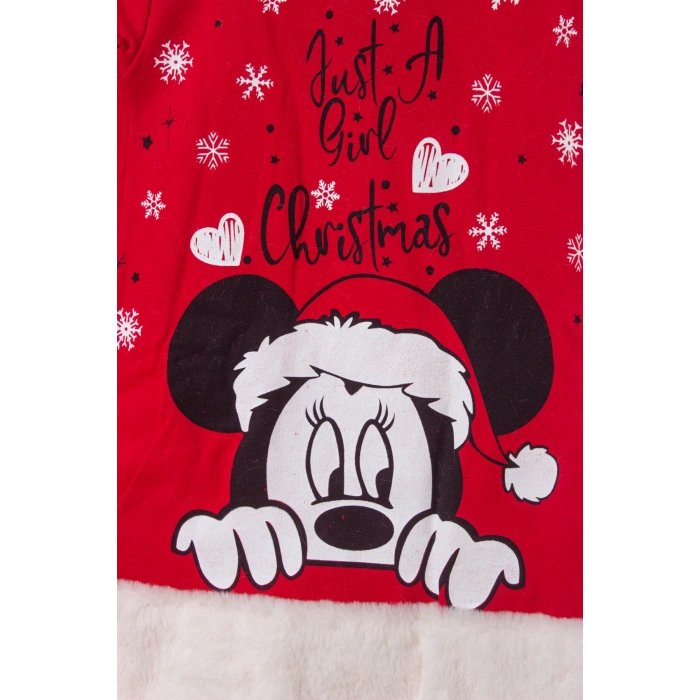 kirmizi renkli just a girl christmas baskili nakisli pamuklu uzun kollu cocuk sweatshirt