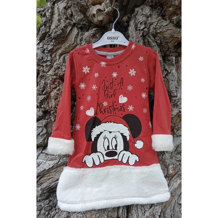 kirmizi renkli just a girl christmas baskili nakisli pamuklu uzun kollu cocuk sweatshirt
