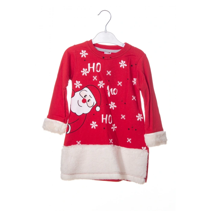 kirmizi renkli noel baba baskili nakisli pamuklu uzun kollu cocuk sweatshirt