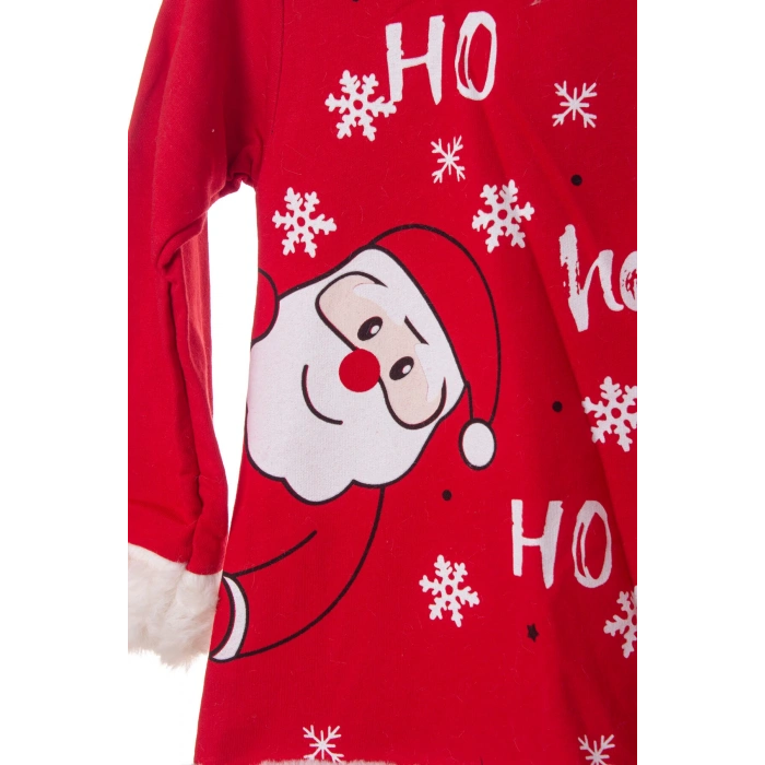 kirmizi renkli noel baba baskili nakisli pamuklu uzun kollu cocuk sweatshirt