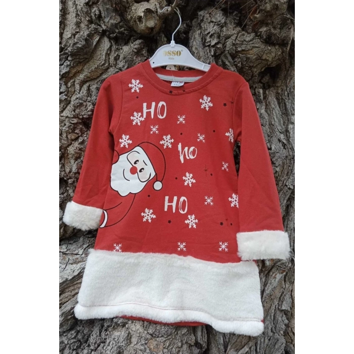 kirmizi renkli noel baba baskili nakisli pamuklu uzun kollu cocuk sweatshirt