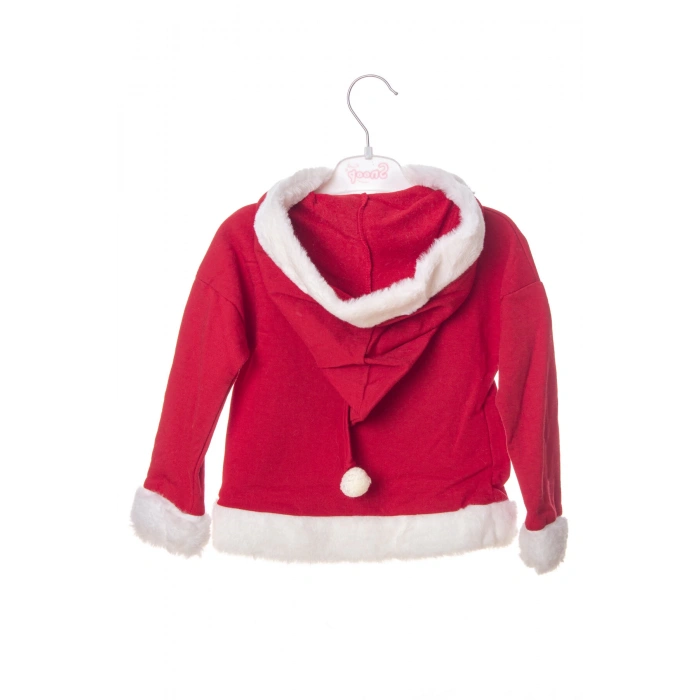 kirmizi renkli noel baba baskili nakisli pamuklu uzun kollu kapusonlu alt ust cocuk takim