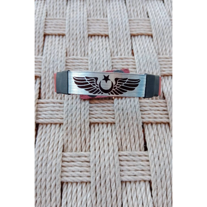 Kirmizi Renkli Pilot Brovesi Logolu Hakiki Deri Hediyelik Bileklik