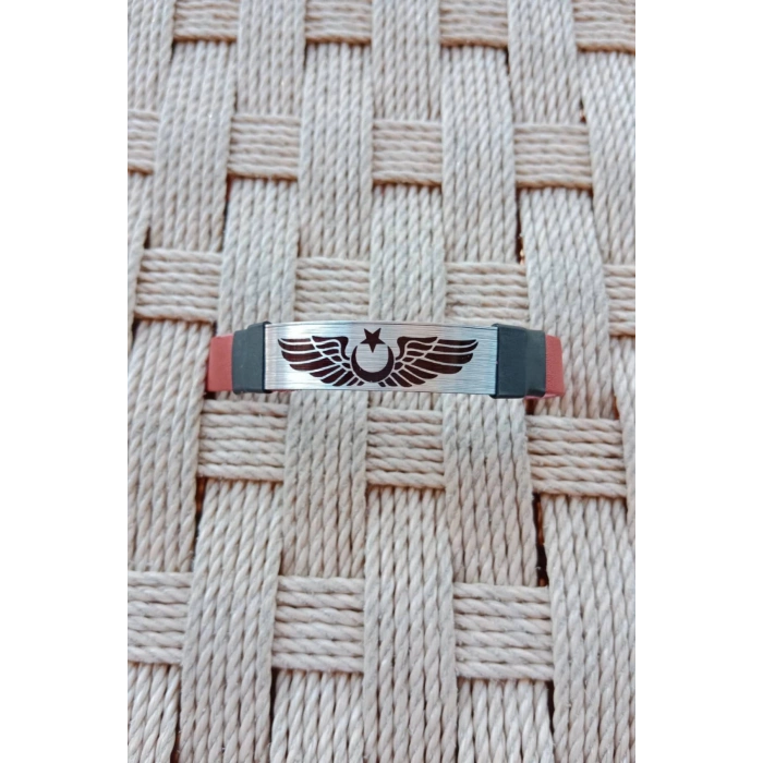 Kirmizi Renkli Pilot Brovesi Logolu Hakiki Deri Hediyelik Bileklik