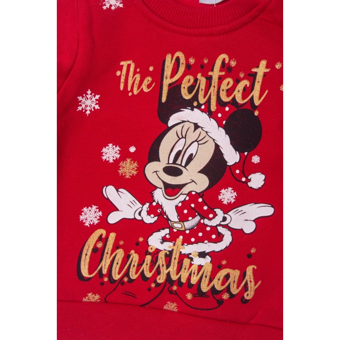 kirmizi renkli the perfect christmas mickey mouse baskili nakisli pamuklu uzun kollu cocuk alt ust takim