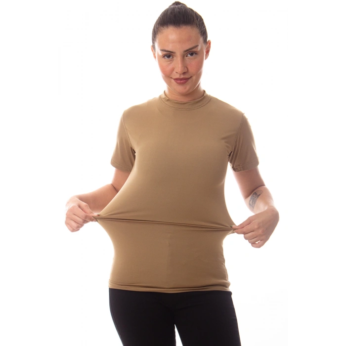 Kisa Kollu Kum Beji Renkli Yuvarlak Yakali Microfiber Nano Thermal iclik Tisort