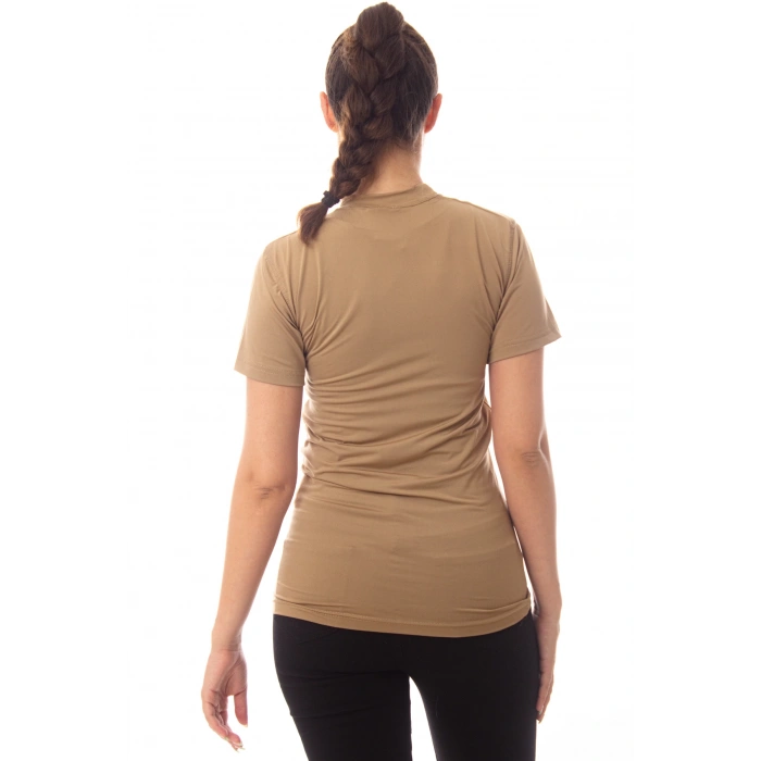 Kisa Kollu Kum Beji Renkli Yuvarlak Yakali Microfiber Nano Thermal iclik Tisort