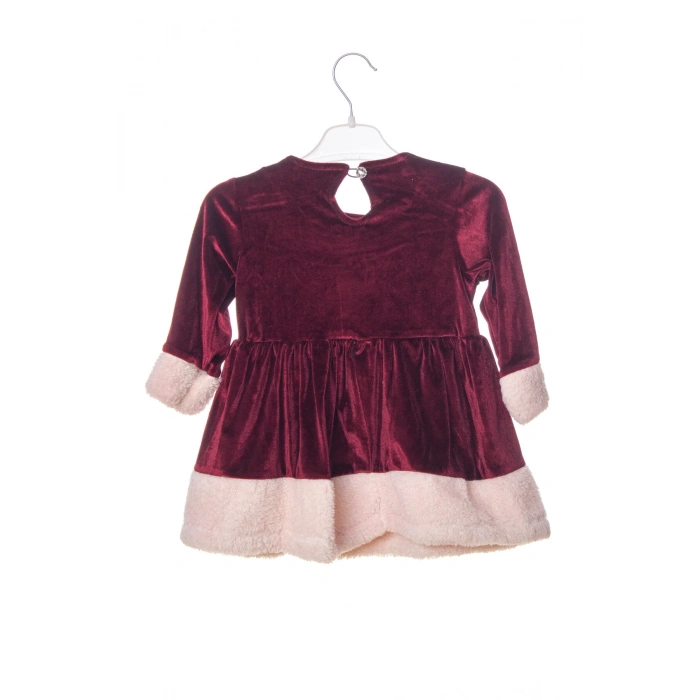 koyu visne renkli bear kadife elbise detayli ayicik nakisli kaliteli uzun kollu elbise