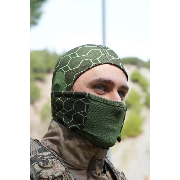 Koyu Yesil Haki Renkli Ruzgar Gecirmez Termal Balaklava Kar Maskesi