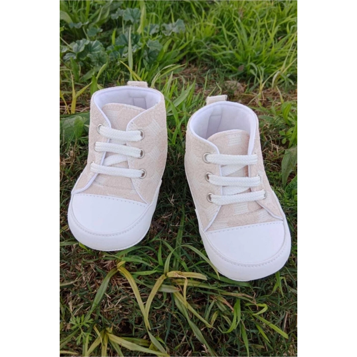 krem renkli ici pamuklu organik cocuk bebek ilkadim bagcikli patik sneaker casual ayakkabi