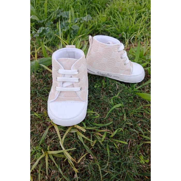 krem renkli ici pamuklu organik cocuk bebek ilkadim bagcikli patik sneaker casual ayakkabi
