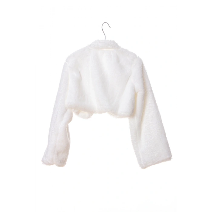 krem renkli uzun kollu pamuklu kiz cocuk bolero yelek