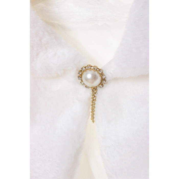 krem renkli uzun kollu pamuklu kiz cocuk bolero yelek