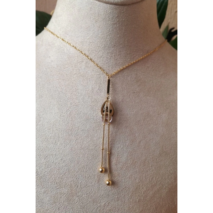 kugu tasarim sallantili ince gold zincirli altin renkli zirkon tasli kaliteli paslanmaz celik kolye stainless stell