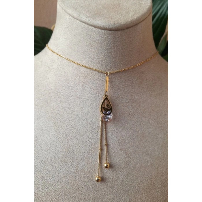 kugu tasarim sallantili ince gold zincirli altin renkli zirkon tasli kaliteli paslanmaz celik kolye stainless stell