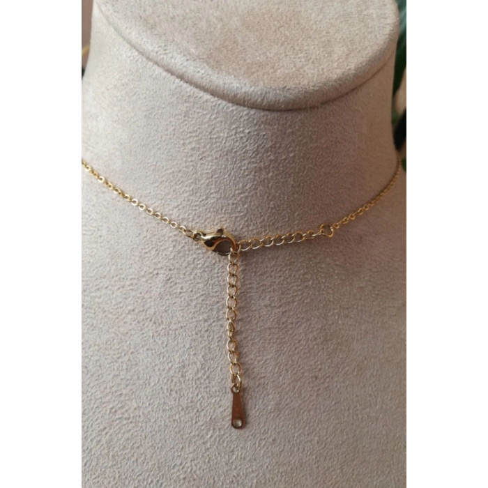 kugu tasarim sallantili ince gold zincirli altin renkli zirkon tasli kaliteli paslanmaz celik kolye stainless stell