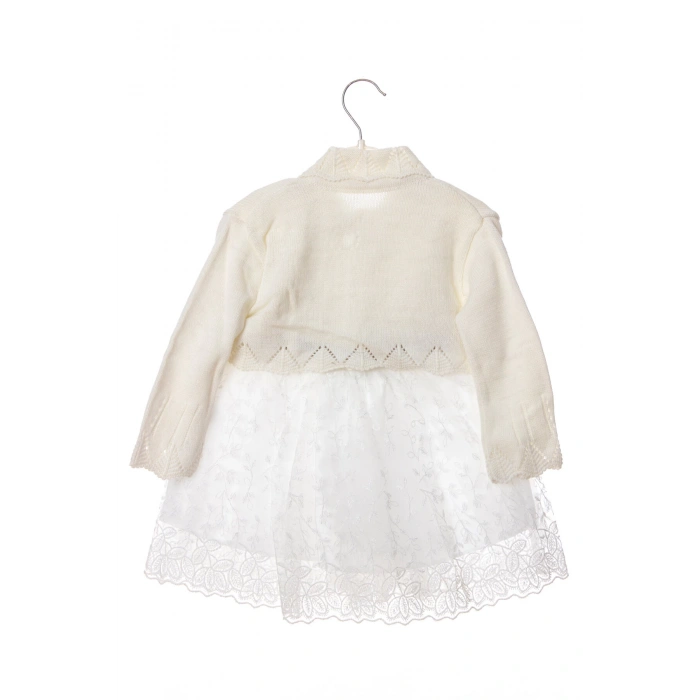 kum beji beyaz renkli hasir kemerli cicek broslu bolerolu tullu astarli pamuklu kaliteli uzun kollu kiz cocuk elbise