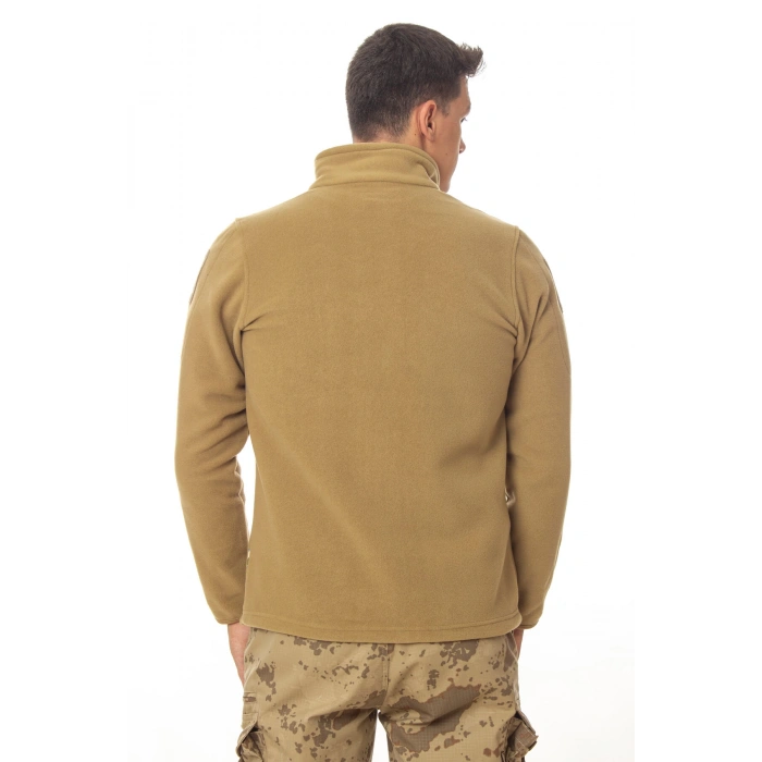 kum beji renkli 5 cepli tam fermuarli uzun kollu bato yaka soguk gecirmez polar mont