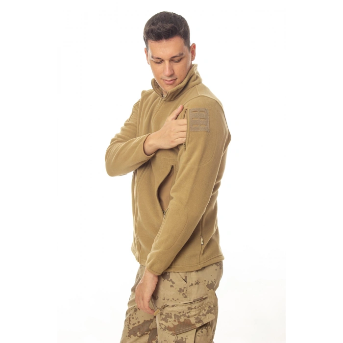 kum beji renkli 5 cepli tam fermuarli uzun kollu bato yaka soguk gecirmez polar mont