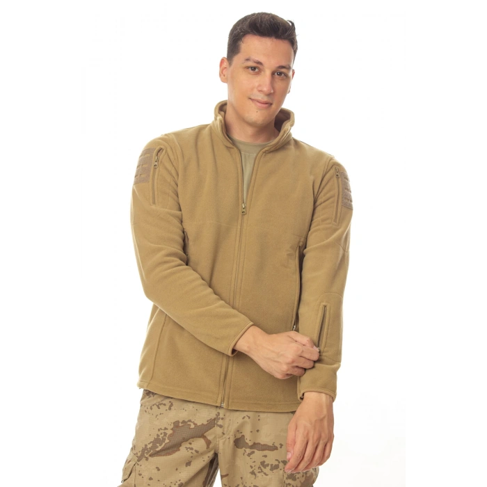 kum beji renkli 5 cepli tam fermuarli uzun kollu bato yaka soguk gecirmez polar mont