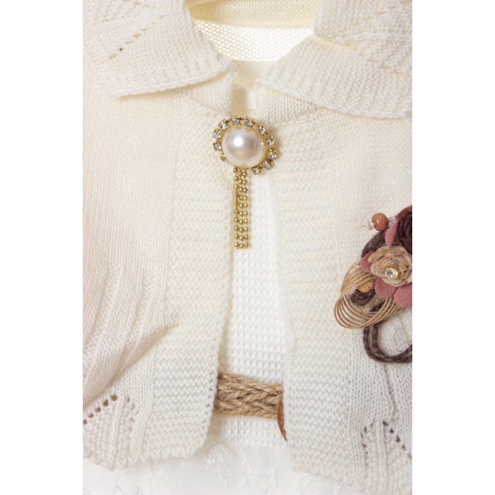 kum beji renkli bolerolu tullu astarli pamuklu kaliteli uzun kollu kiz cocuk elbise