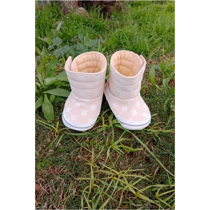 kum beji renkli ici pamuklu cirtli bantli kapamali organik cocuk bebek ilkadim patik panduf