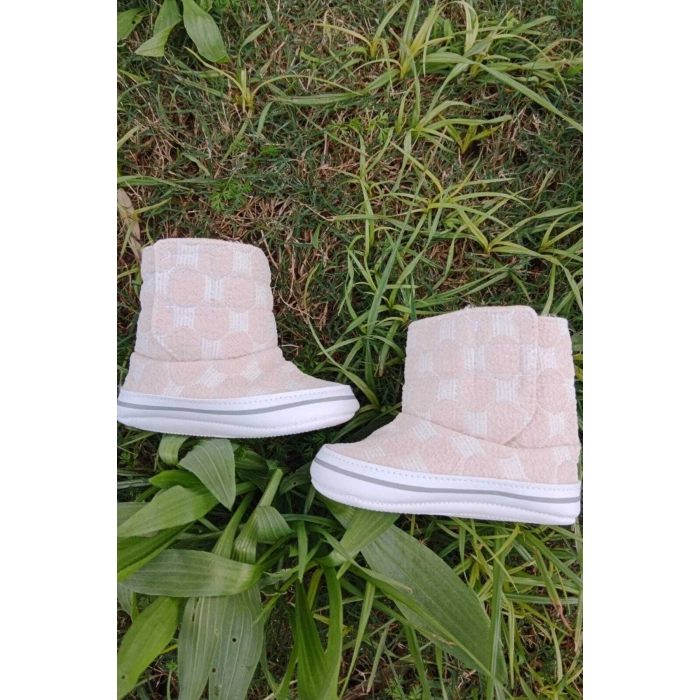 kum beji renkli ici pamuklu cirtli bantli kapamali organik cocuk bebek ilkadim patik panduf