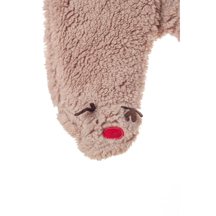 kum beji renkli uzun kollu organik kapusonlu fermuarli sevimli geyik tulum kiyafet