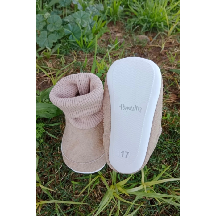 kum renkli ici pamuklu astarli corapli model organik ortopedik cocuk bebek ilkadim patik panduf ayakkabi