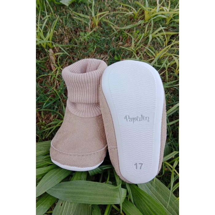 kum renkli ici pamuklu astarli corapli model organik ortopedik cocuk bebek ilkadim patik panduf ayakkabi