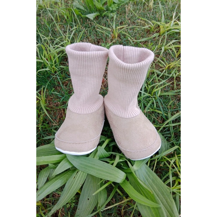 kum renkli ici pamuklu astarli corapli model organik ortopedik cocuk bebek ilkadim patik panduf ayakkabi