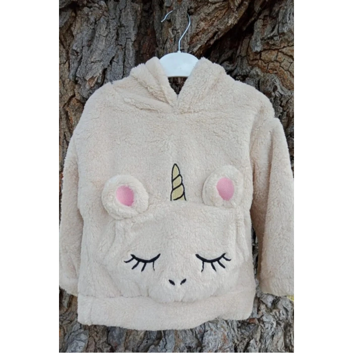 kum renkli unicorn nakisli cepli kaliteli organik uzun kollu kapusonlu sweatshirt kiyafet