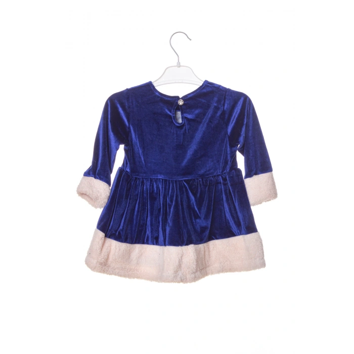 lacivert renkli bear kadife elbise detayli ayicik nakisli kaliteli uzun kollu elbise