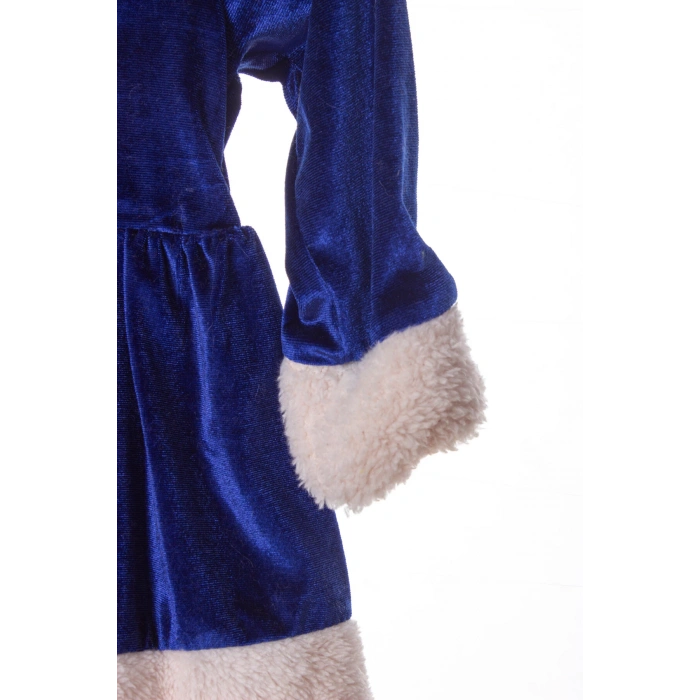 lacivert renkli bear kadife elbise detayli ayicik nakisli kaliteli uzun kollu elbise