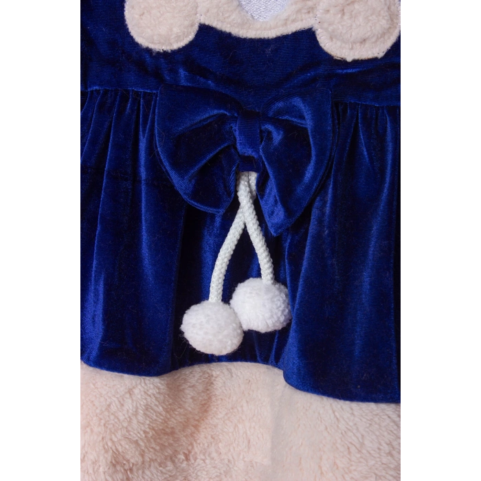 lacivert renkli bear kadife elbise detayli ayicik nakisli kaliteli uzun kollu elbise