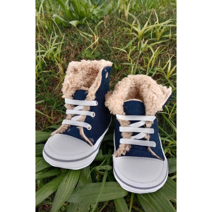 lacivert renkli converse model ici polarli organik unisex cocuk bebek ilkadim bagcikli patik sneaker casual ayakkabi