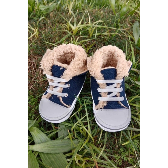 lacivert renkli converse model ici polarli organik unisex cocuk bebek ilkadim bagcikli patik sneaker casual ayakkabi