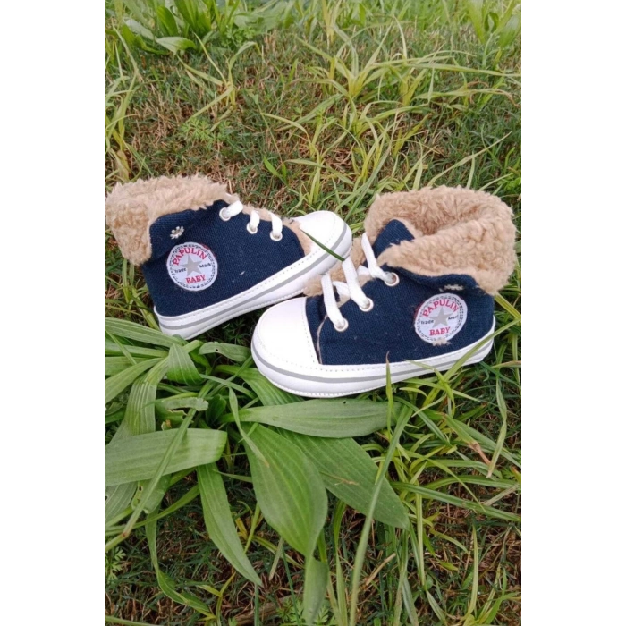 lacivert renkli converse model ici polarli organik unisex cocuk bebek ilkadim bagcikli patik sneaker casual ayakkabi