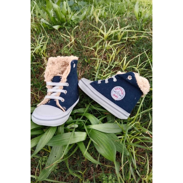 lacivert renkli converse model ici polarli organik unisex cocuk bebek ilkadim bagcikli patik sneaker casual ayakkabi
