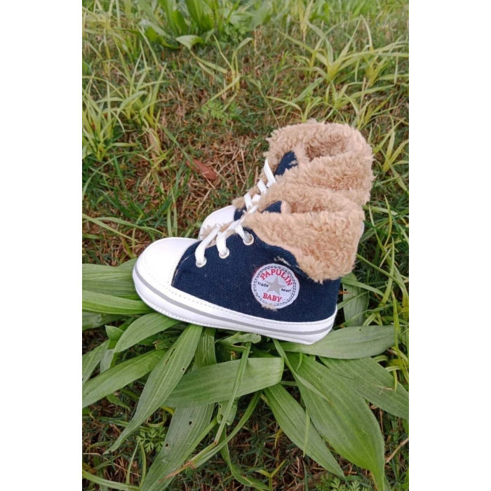lacivert renkli converse model ici polarli organik unisex cocuk bebek ilkadim bagcikli patik sneaker casual ayakkabi