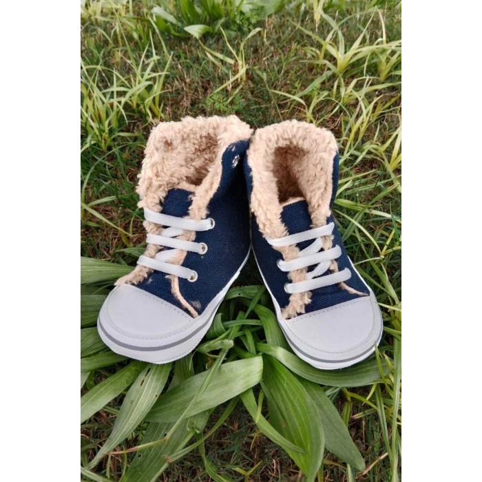 lacivert renkli converse model ici polarli organik unisex cocuk bebek ilkadim bagcikli patik sneaker casual ayakkabi