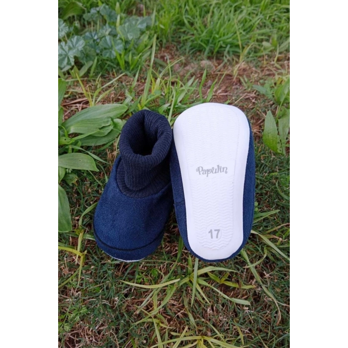 lacivert renkli ici pamuklu astarli corapli model organik ortopedik cocuk bebek ilkadim patik panduf ayakkabi