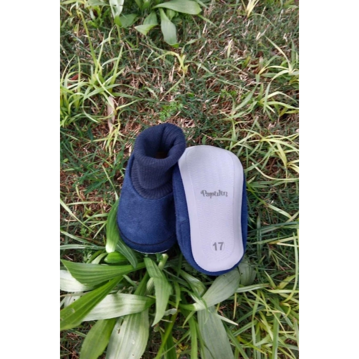 lacivert renkli ici pamuklu astarli corapli model organik ortopedik cocuk bebek ilkadim patik panduf ayakkabi