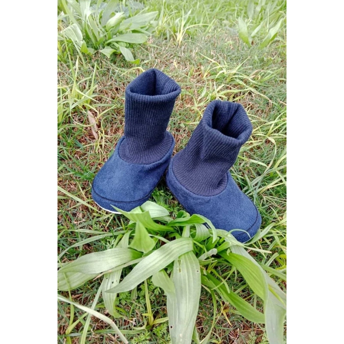 lacivert renkli ici pamuklu astarli corapli model organik ortopedik cocuk bebek ilkadim patik panduf ayakkabi