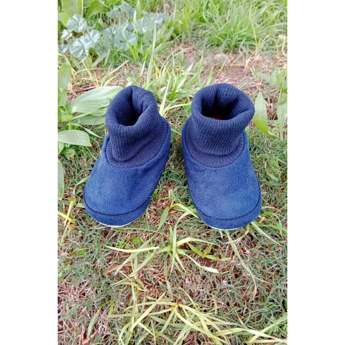 lacivert renkli ici pamuklu astarli corapli model organik ortopedik cocuk bebek ilkadim patik panduf ayakkabi