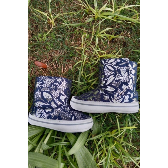 lacivert renkli ici pamuklu cirtli bantli kapamali organik unisex cocuk bebek ilkadim patik panduf