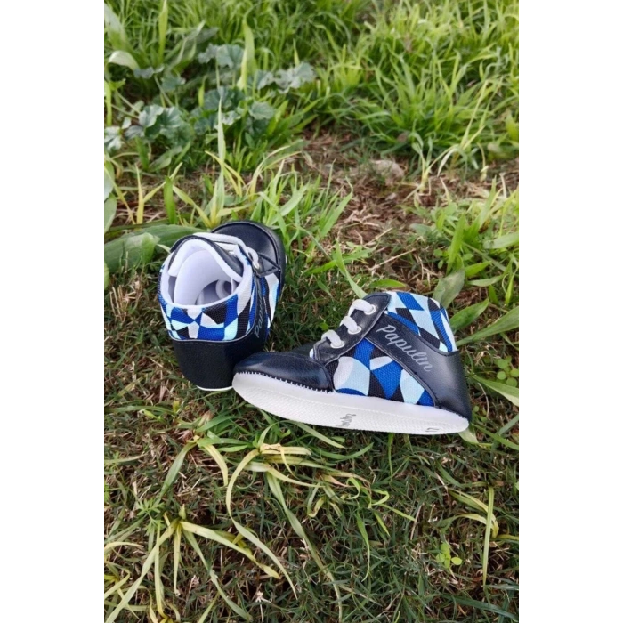 lacivert renkli ici pamuklu organik cocuk bebek ilkadim bagcikli patik sneaker casual ayakkabi
