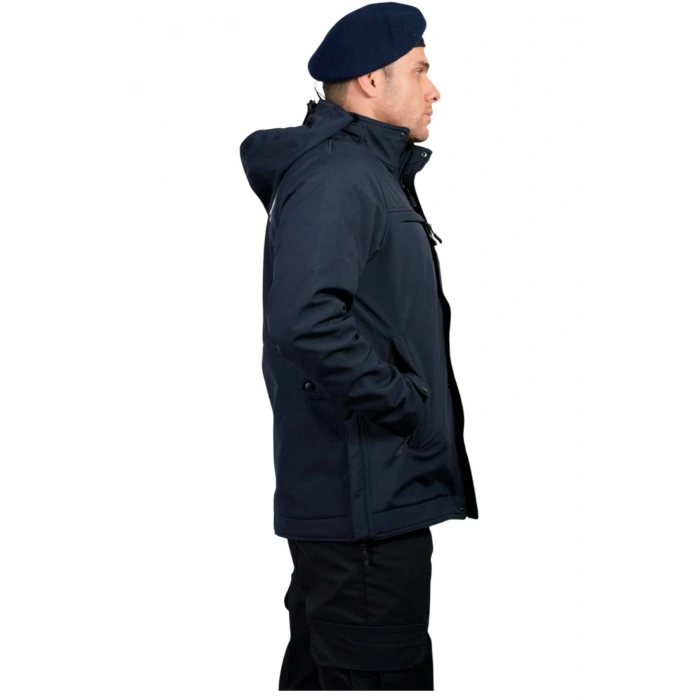 lacivert renkli jandarma asayis 5 cepli uzun kollu soguk gecirmez softshell kapusonlu taktik mont