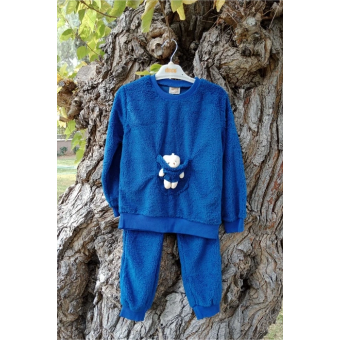 lacivert renkli minnak ayicikli cep detayli kaliteli uzun kollu alt ust takim